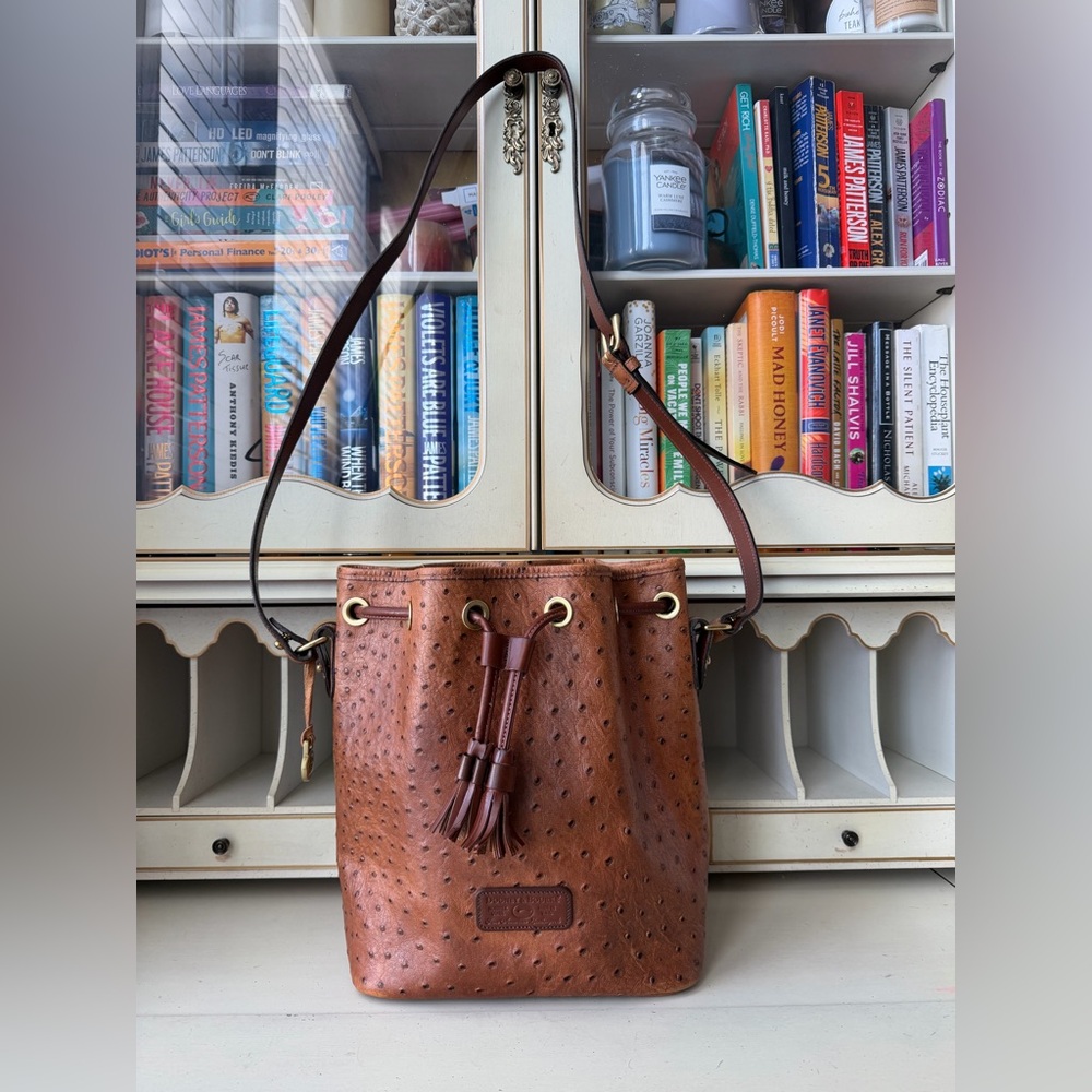 Vintage 1988 Dooney & Bourke Ostrich Embossed Leather Bucket Crossbody USA Made